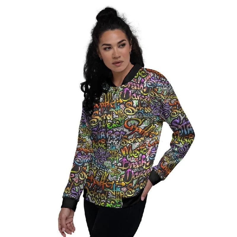 Airbrush Graffiti Print Women's Bomber Jacket