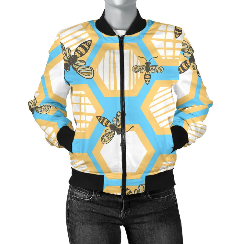 Bee Honeycomb Pattern Women'S Bomber Jacket