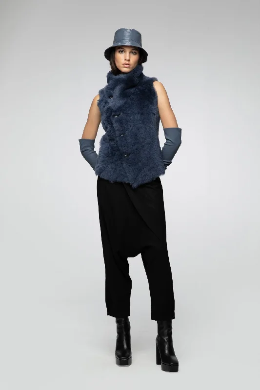 Nova - Indigo Shearling Vest